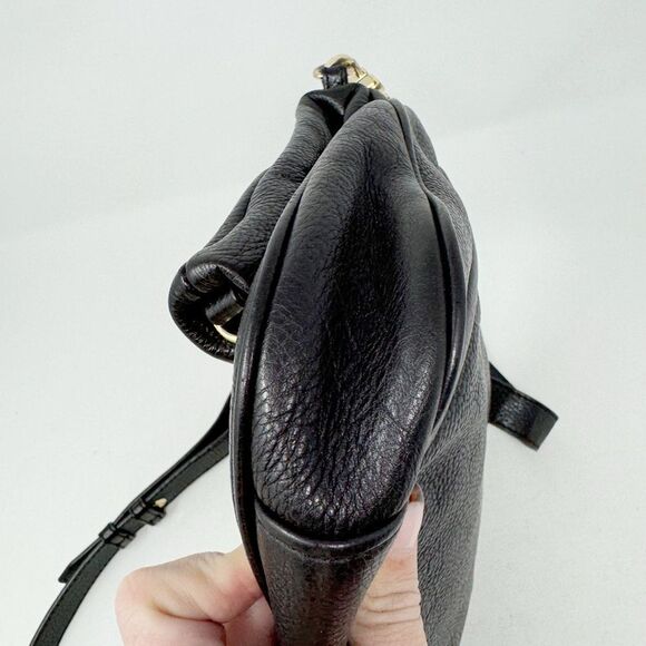 TORY BURCH | Amanda Leather Black & Gold Foldover Adjustable Crossbody Purse Bag - Picture 8 of 14